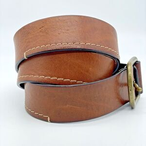 P&P Paolo de Ponte Genuine Leather Belt Men's 39 Dark Tan Brass Buckle Spain